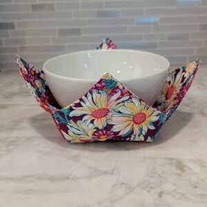 Bowl Cozy Reversible with Vibrant Sunflower Pattern Handmade 100% Cotton